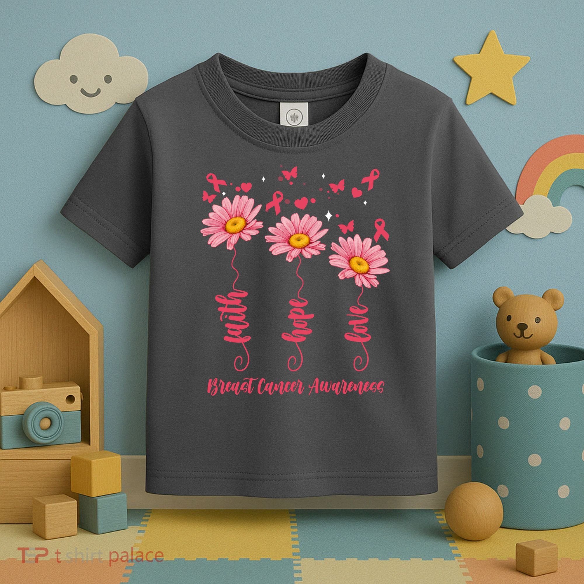Breast Cancer Faith Hope Love Floral Toddler T-Shirt