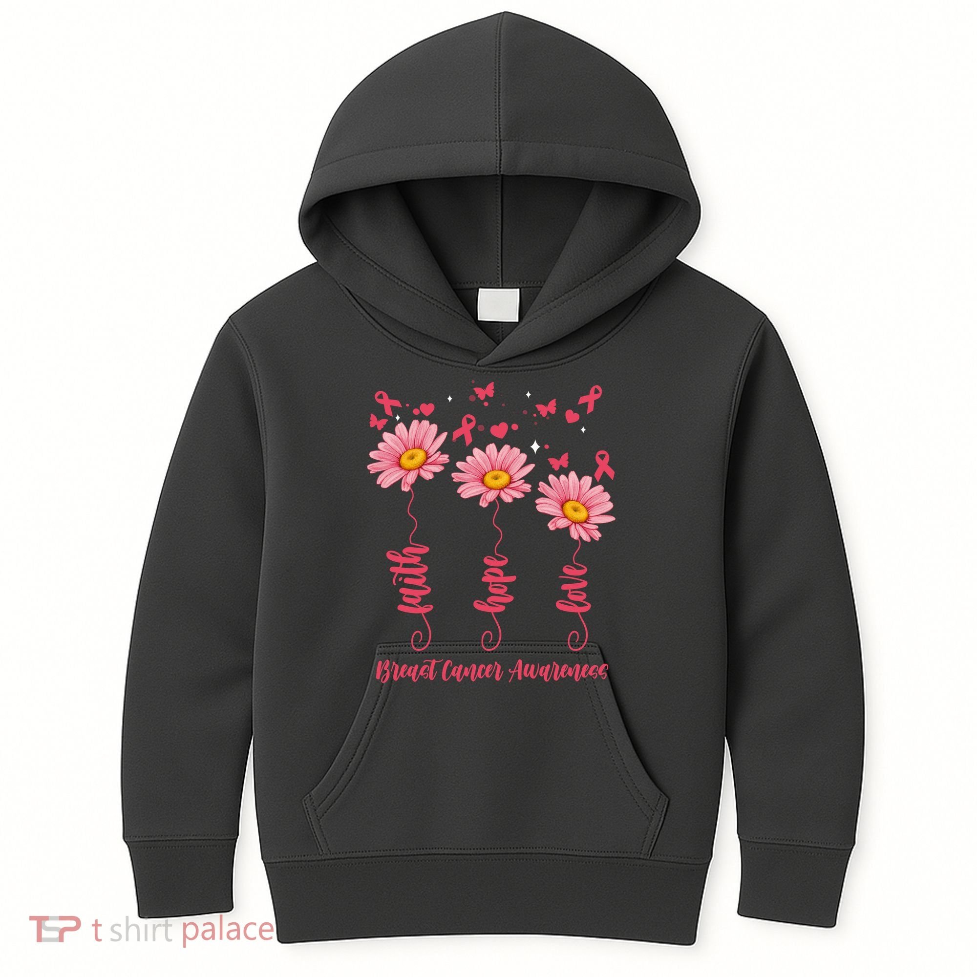 Breast Cancer Faith Hope Love Floral Kids Hoodie