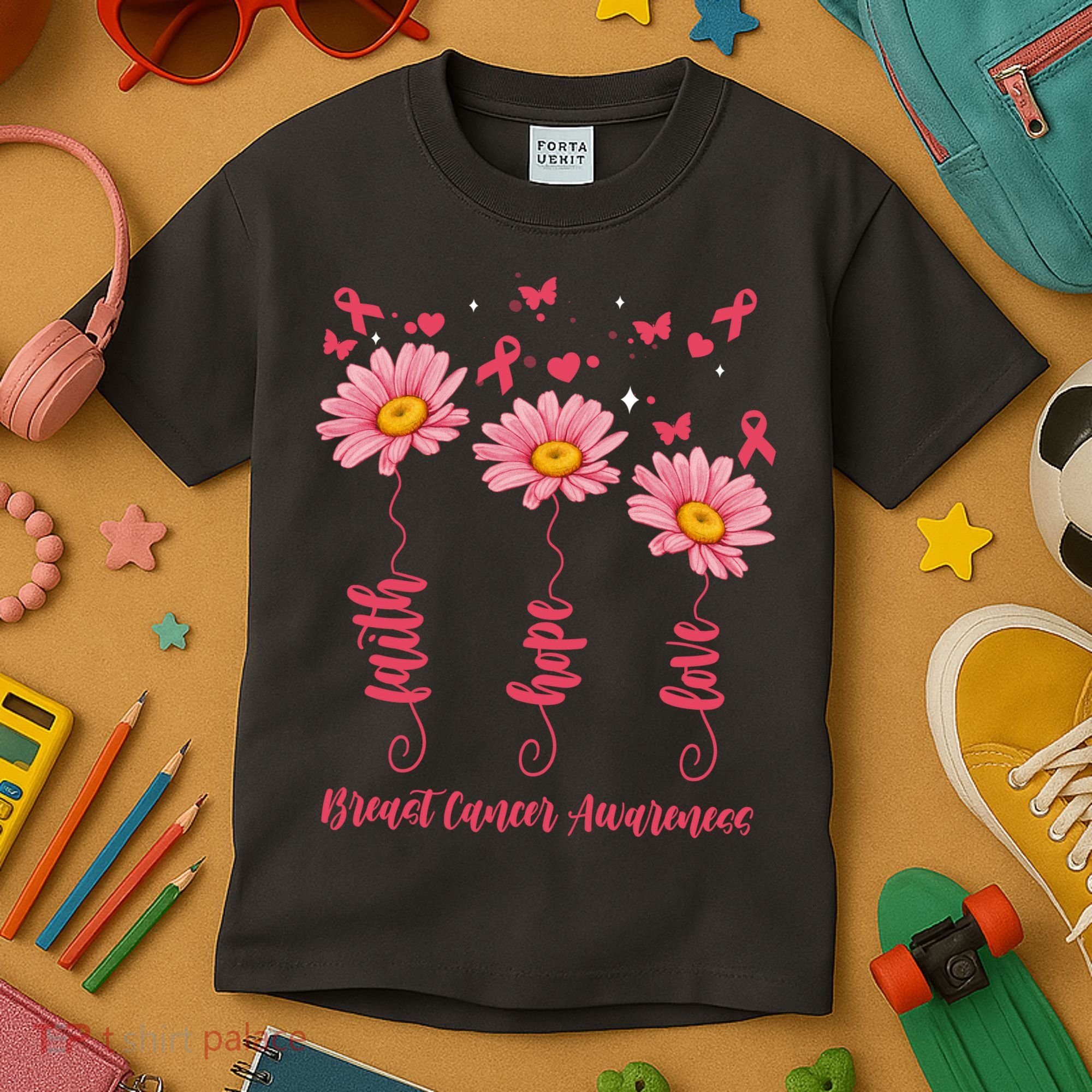 Breast Cancer Faith Hope Love Floral Kids T-Shirt