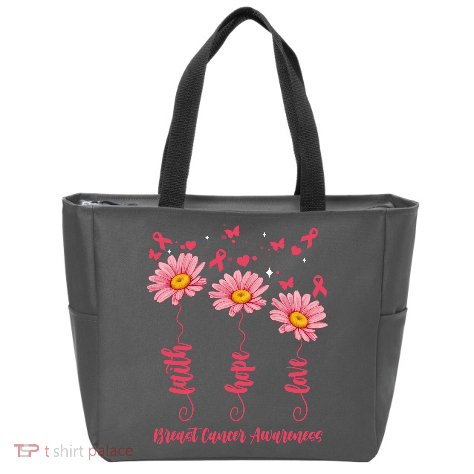 Breast Cancer Faith Hope Love Floral Tote Bag