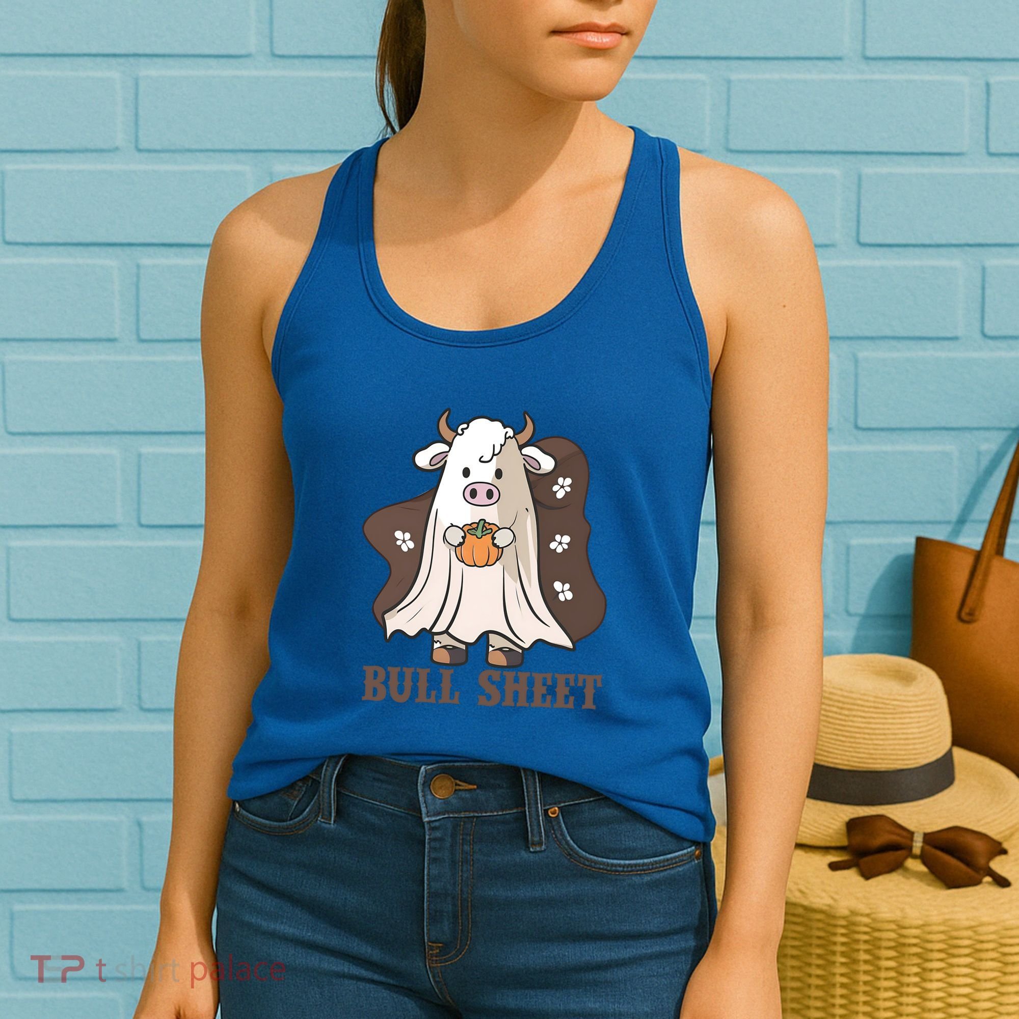 Boo Cow Farm Animals Funny Ghost Halloween Bull Sheet Gift Women's Tank Top