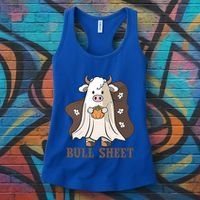 Boo Cow Farm Animals Funny Ghost Halloween Bull Sheet Gift Women's Tank Top thumb 3