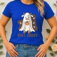 Boo Cow Farm Animals Funny Ghost Halloween Bull Sheet Gift Women's T-Shirt thumb 2