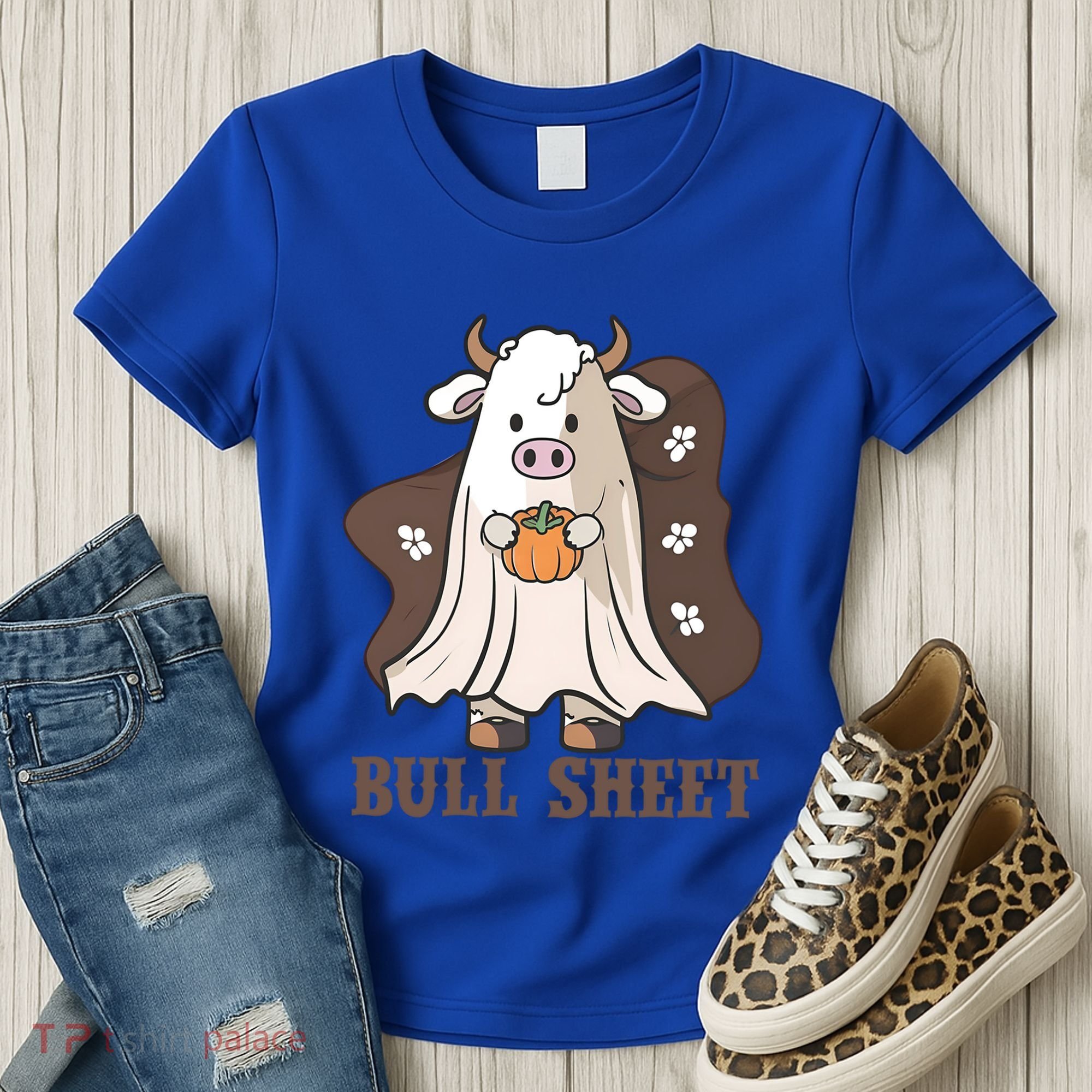Boo Cow Farm Animals Funny Ghost Halloween Bull Sheet Gift Women's T-Shirt
