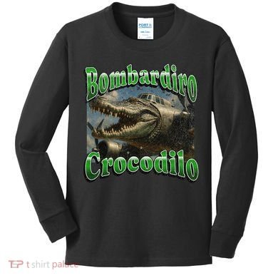 Bombadiro Crocodilo Funny Italian Brainrot Meme Graphic Kids Long Sleeve Shirt