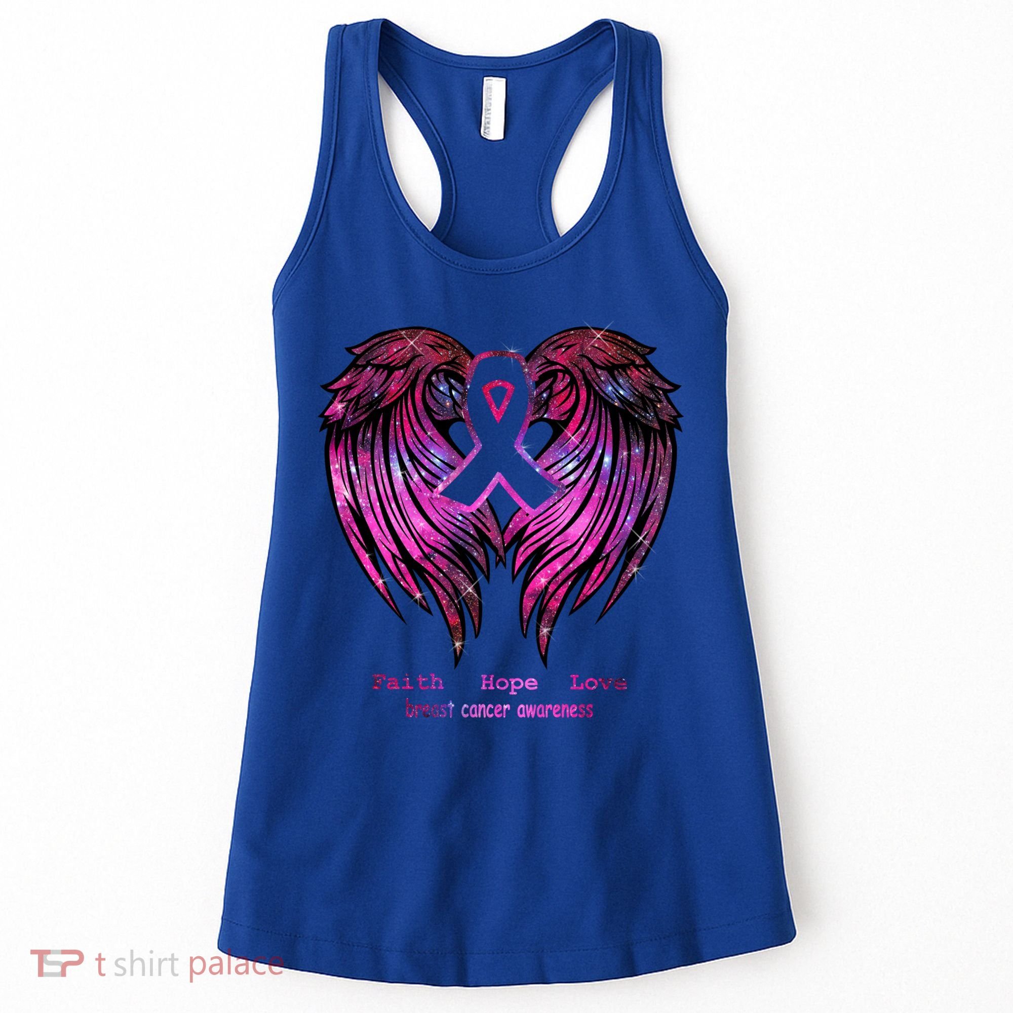 Breast Cancer Faith Hope Love Wings Great Gift Awareness (Back) Funny Gift Women's Tank Top
