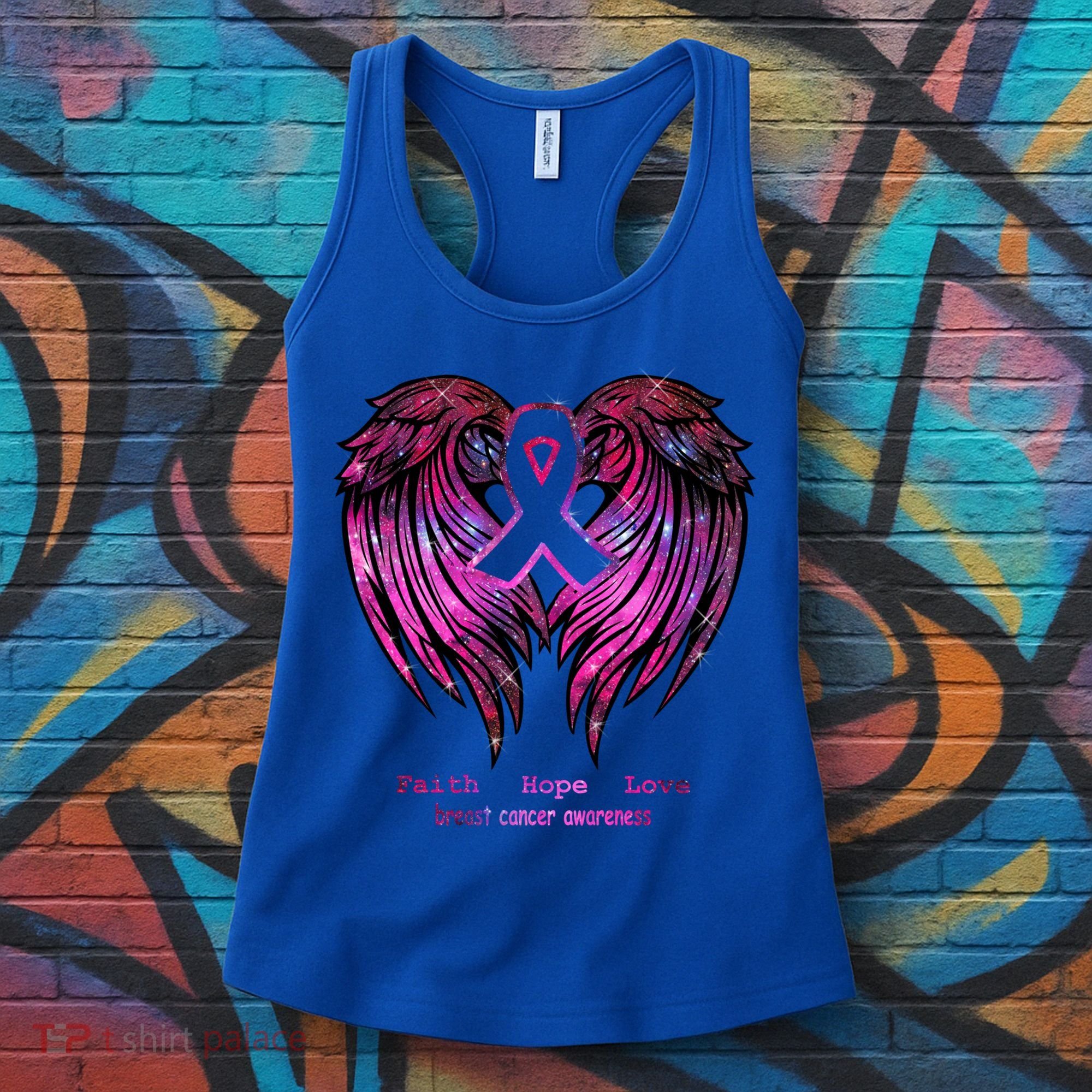 Breast Cancer Faith Hope Love Wings Great Gift Awareness (Back) Funny Gift Women's Tank Top
