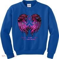 Breast Cancer Faith Hope Love Wings Great Gift Awareness (Back) Funny Gift Kids Sweatshirt thumb 0