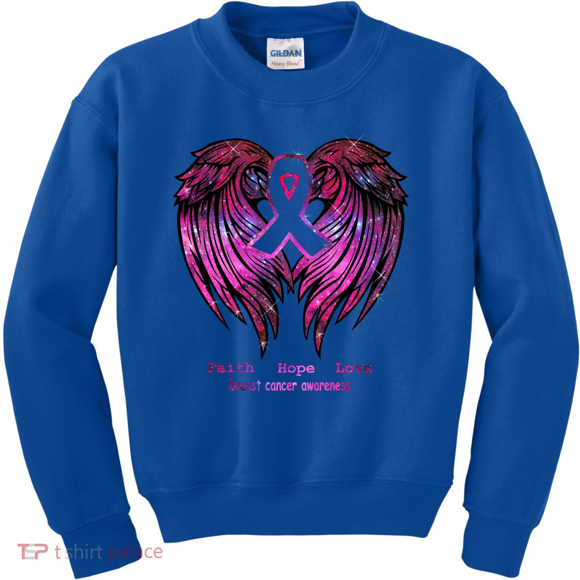 Breast Cancer Faith Hope Love Wings Great Gift Awareness (Back) Funny Gift Kids Sweatshirt