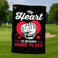 Baseball Catcher For Mom My Heart Is Behind Home Plate Funny Gift Golf Towel thumb 1