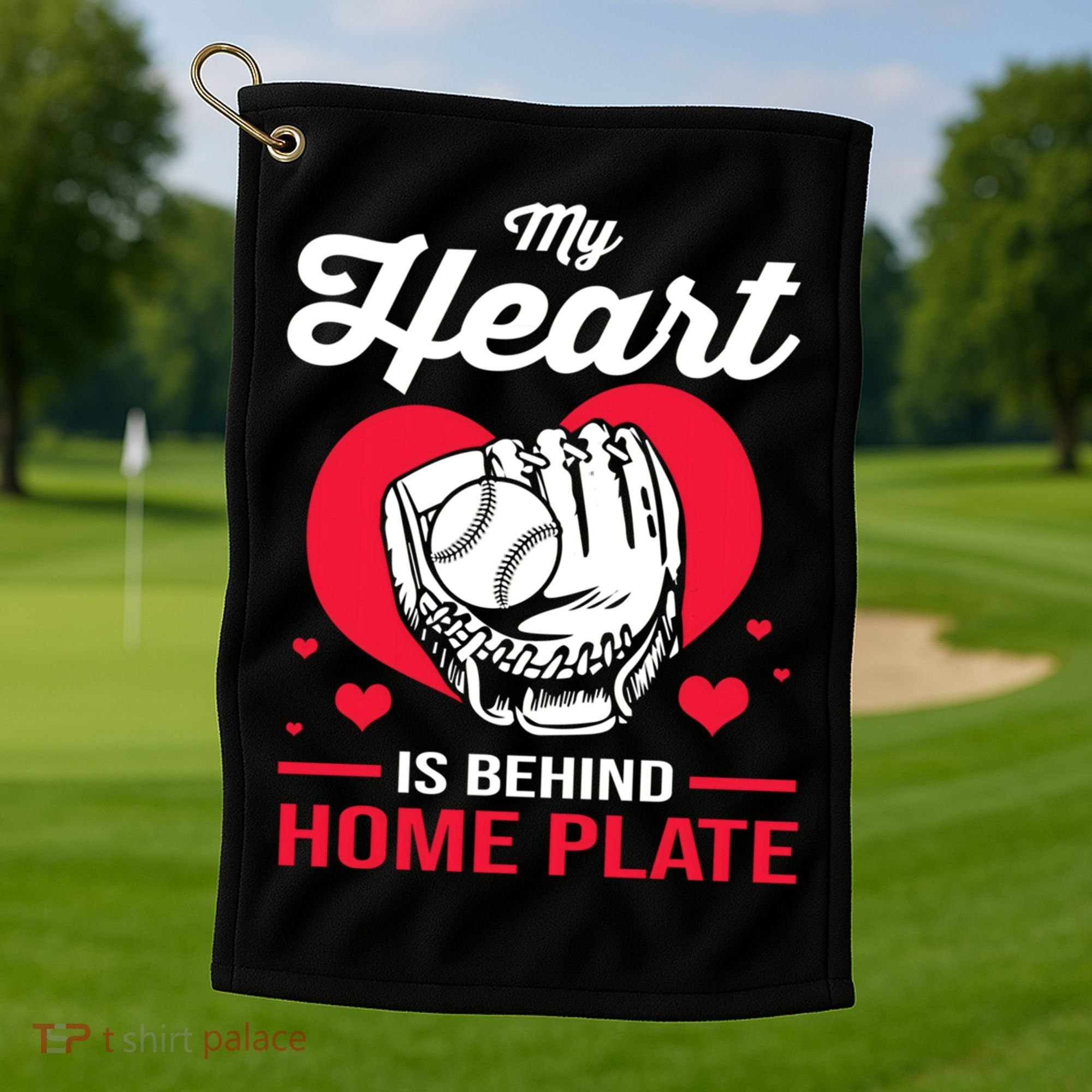 Baseball Catcher For Mom My Heart Is Behind Home Plate Funny Gift Golf Towel