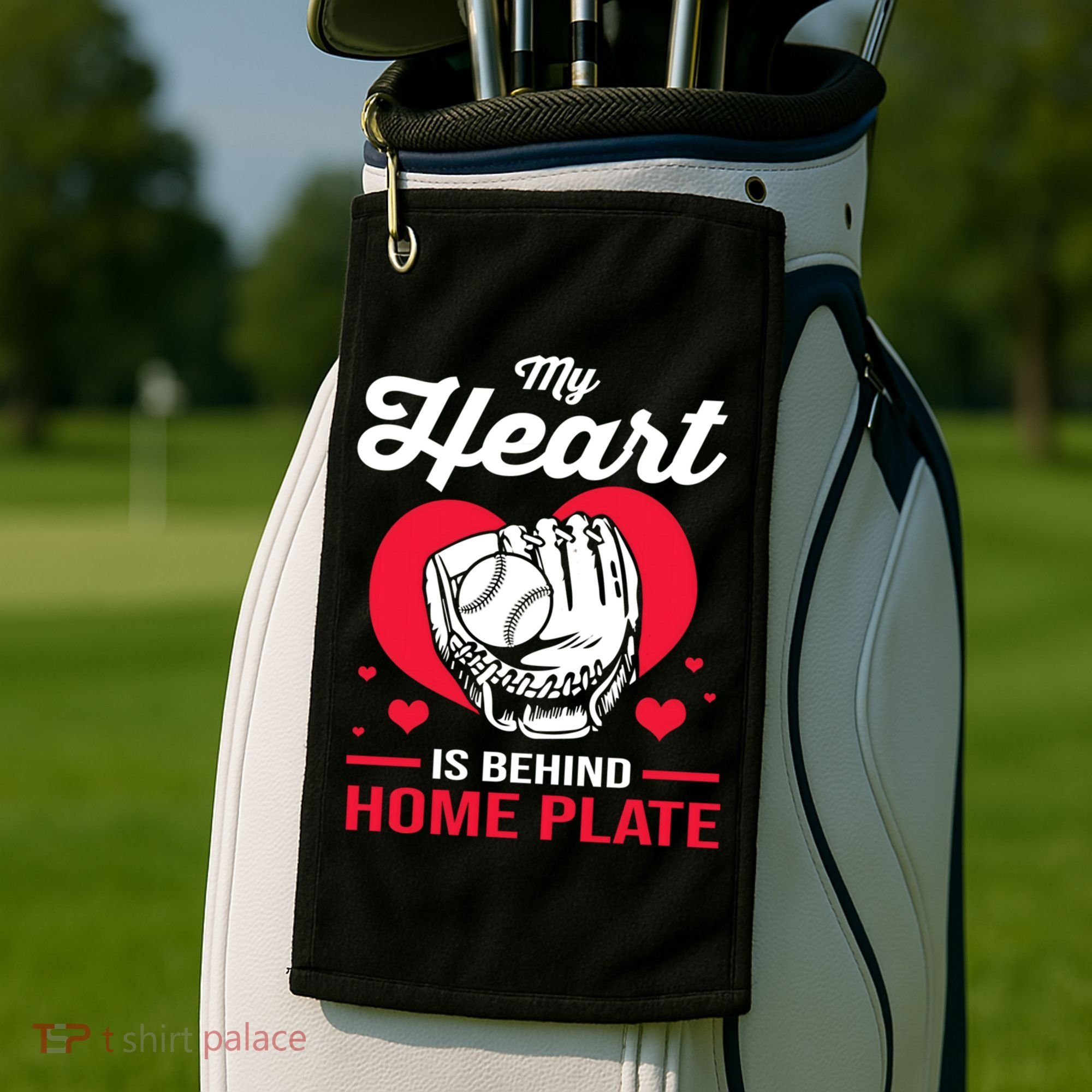 Baseball Catcher For Mom My Heart Is Behind Home Plate Funny Gift Golf Towel