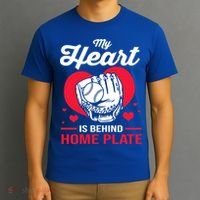 Baseball Catcher For Mom My Heart Is Behind Home Plate Funny Gift T-Shirt thumb 3