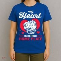 Baseball Catcher For Mom My Heart Is Behind Home Plate Funny Gift T-Shirt thumb 4