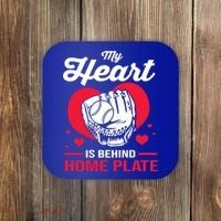 Baseball Catcher For Mom My Heart Is Behind Home Plate Funny Gift Coaster thumb 0