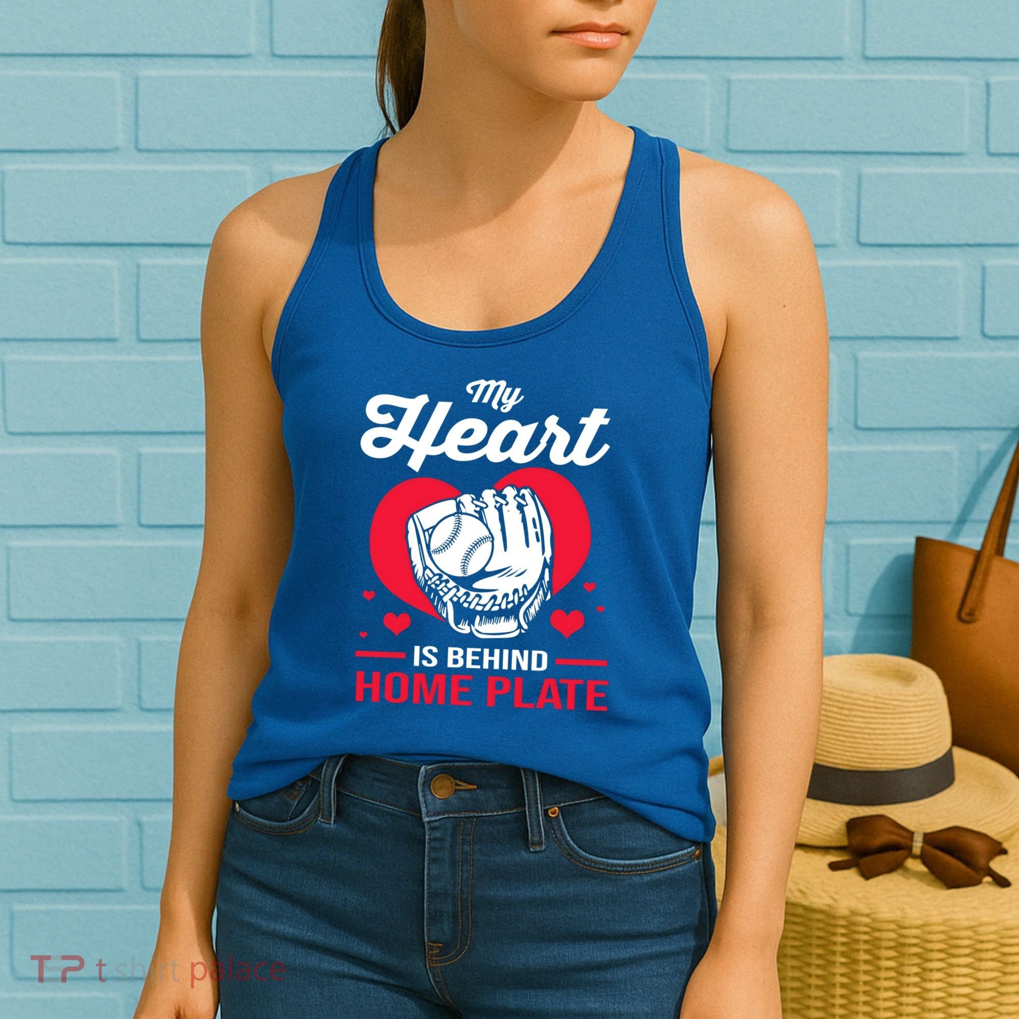 Baseball Catcher For Mom My Heart Is Behind Home Plate Funny Gift Women's Tank Top