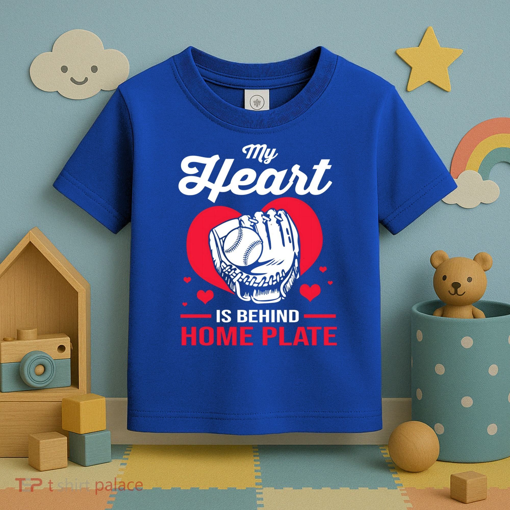 Baseball Catcher For Mom My Heart Is Behind Home Plate Funny Gift Toddler T-Shirt