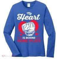 Baseball Catcher For Mom My Heart Is Behind Home Plate Funny Gift Women's Long Sleeve Shirt thumb 0
