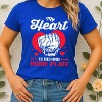 Baseball Catcher For Mom My Heart Is Behind Home Plate Funny Gift Women's T-Shirt thumb 2