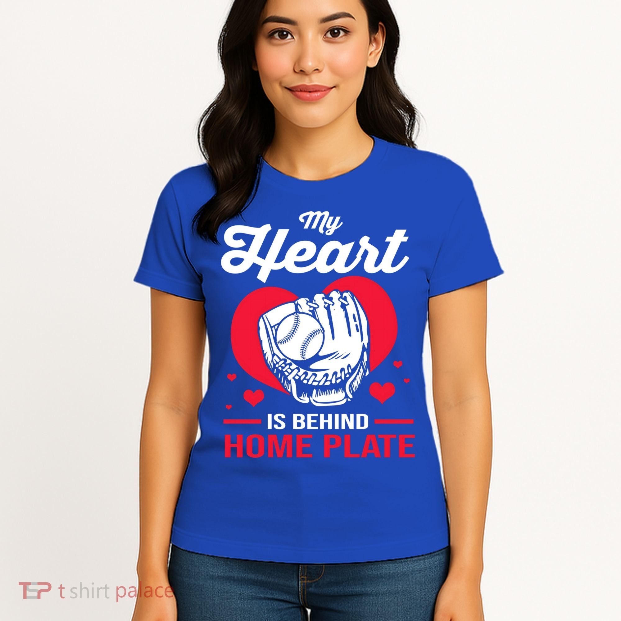 Baseball Catcher For Mom My Heart Is Behind Home Plate Funny Gift Women's T-Shirt