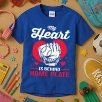Baseball Catcher For Mom My Heart Is Behind Home Plate Funny Gift Kids T-Shirt thumb 3