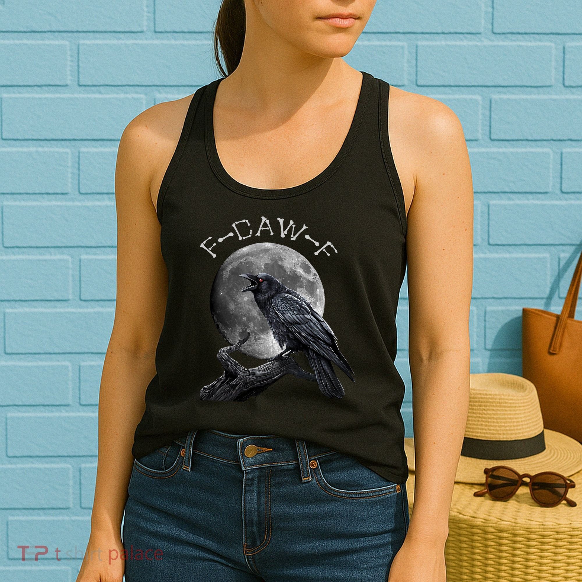 Black Crow, F-Caw-F Funny Black Bird Moon Bird Saying  Women's Tank Top