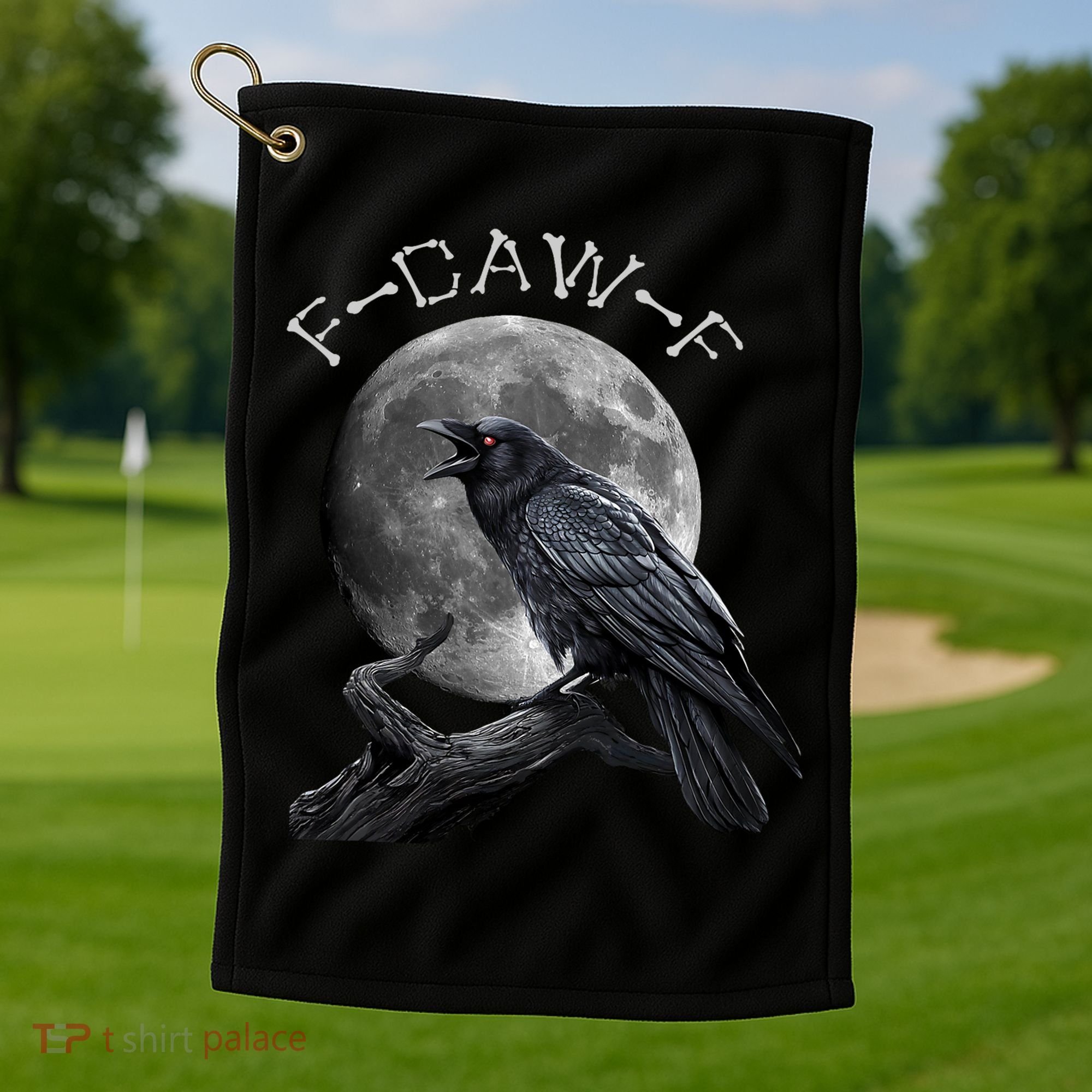 Black Crow, F-Caw-F Funny Black Bird Moon Bird Saying  Golf Towel
