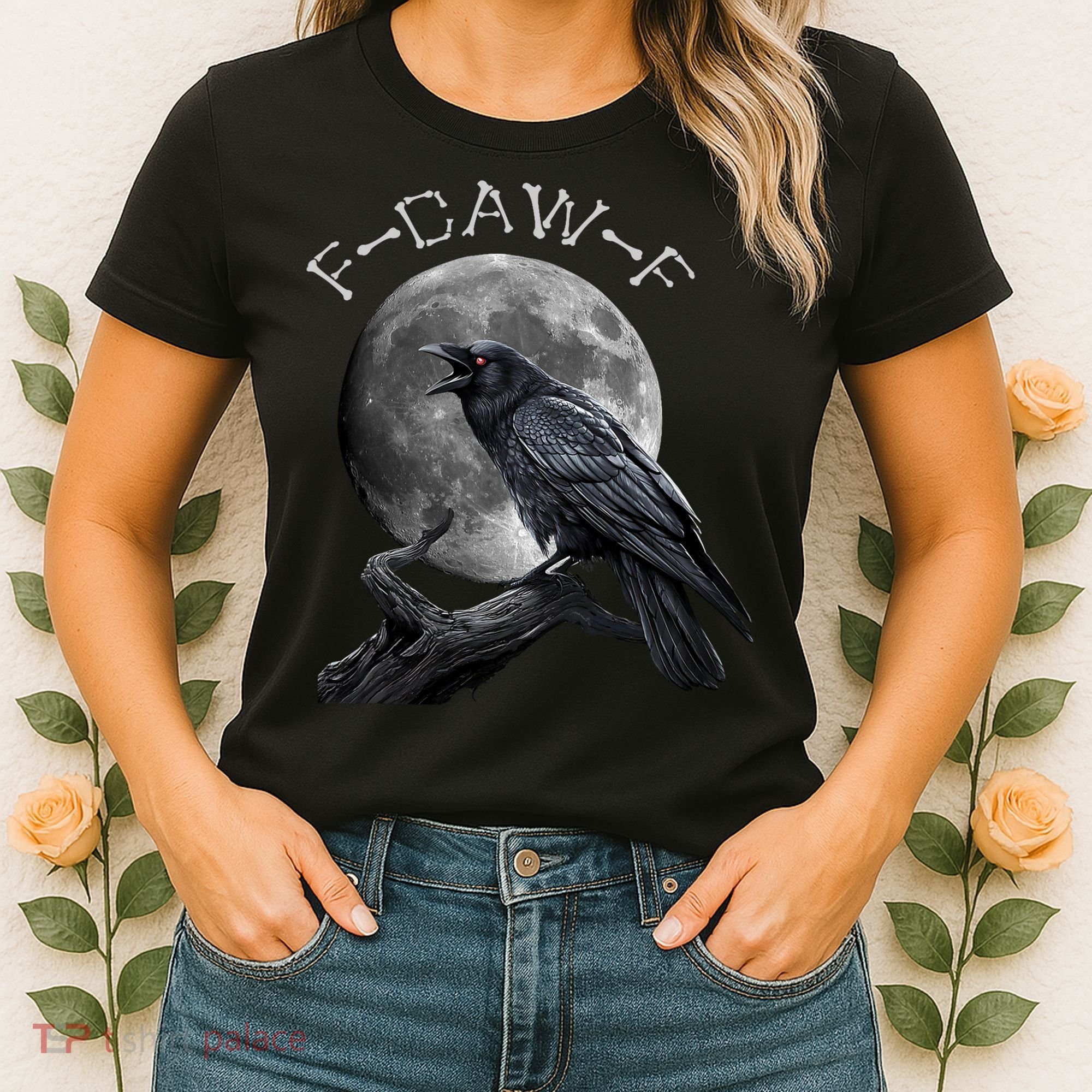 Black Crow, F-Caw-F Funny Black Bird Moon Bird Saying  Women's T-Shirt