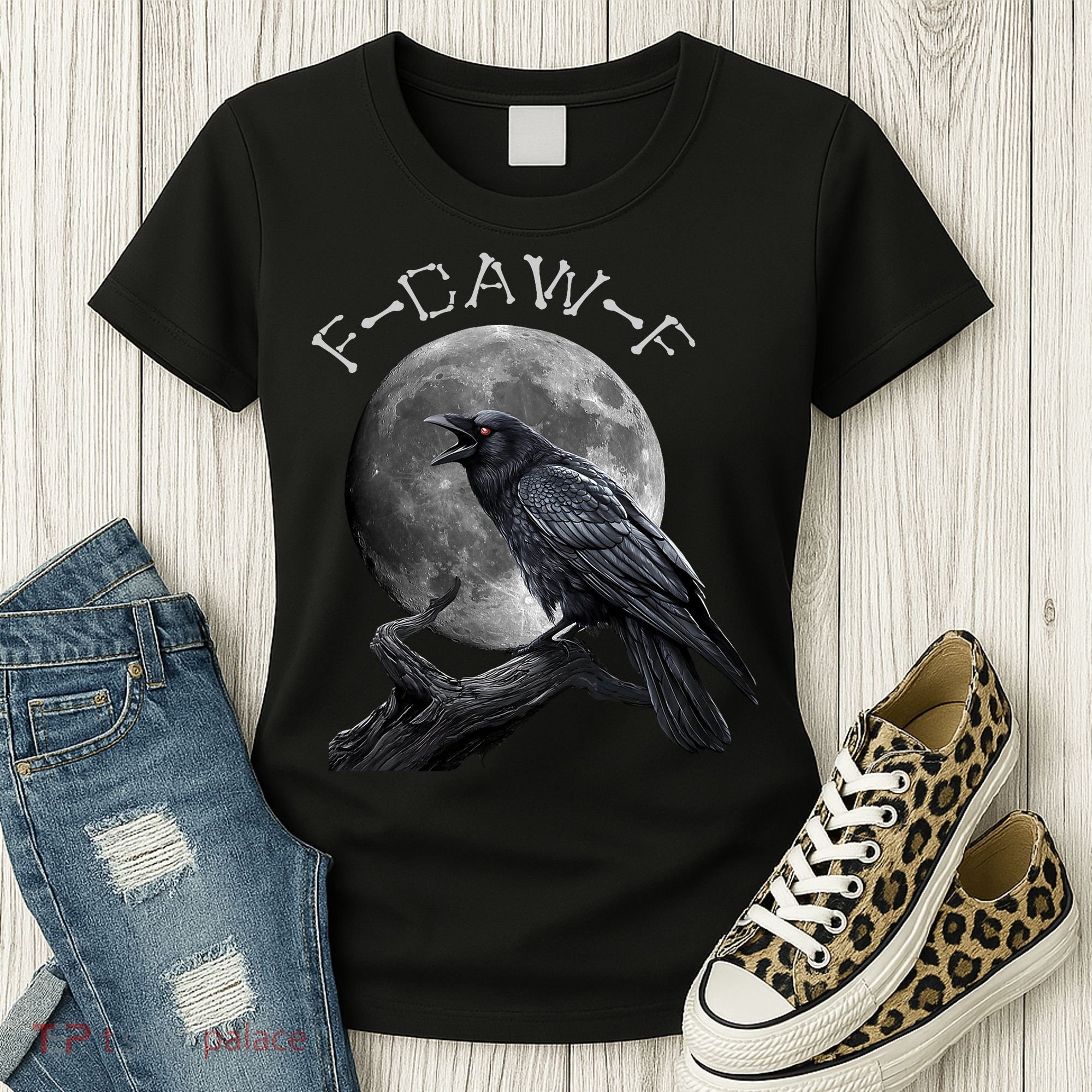 Black Crow, F-Caw-F Funny Black Bird Moon Bird Saying  Women's T-Shirt