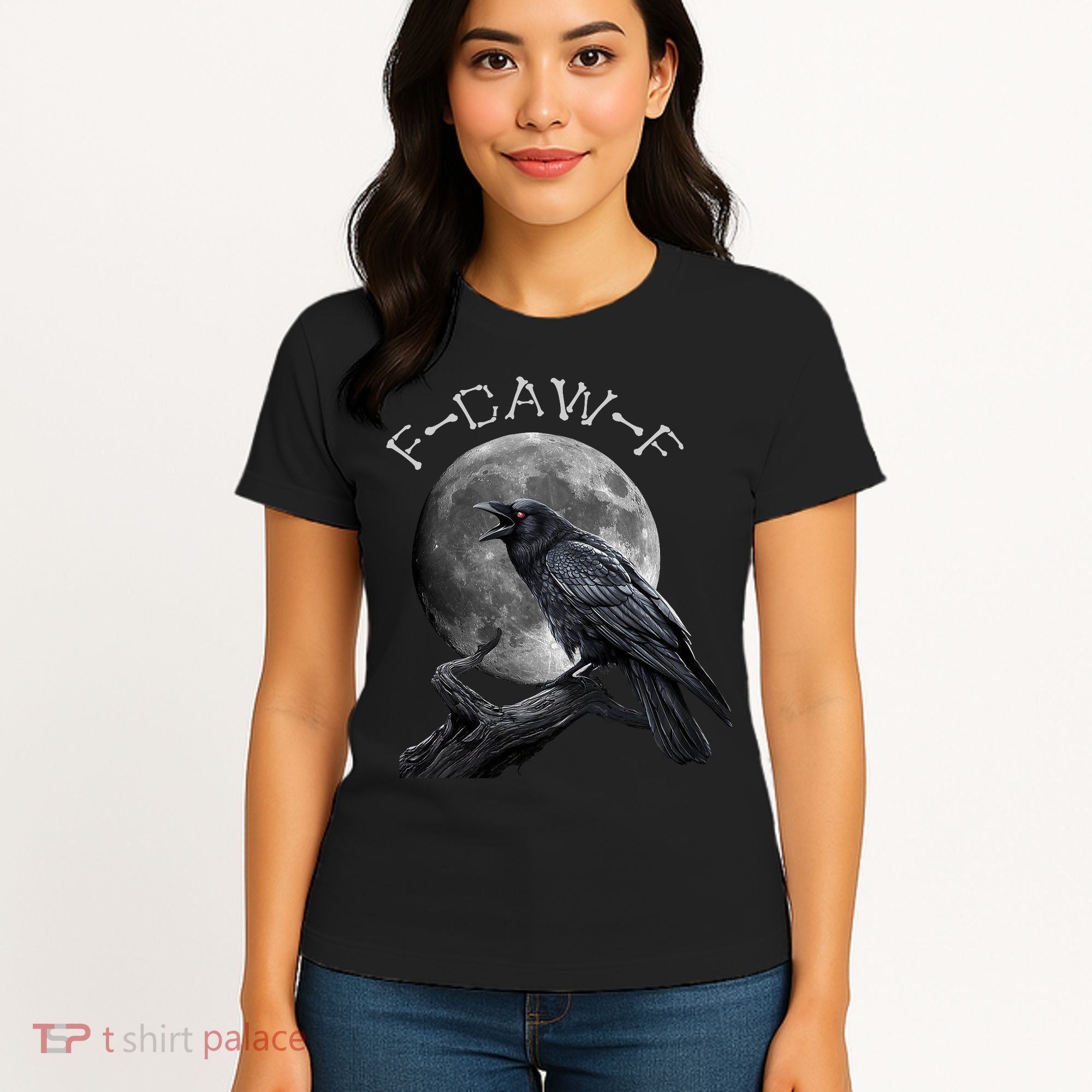 Black Crow, F-Caw-F Funny Black Bird Moon Bird Saying  Women's T-Shirt