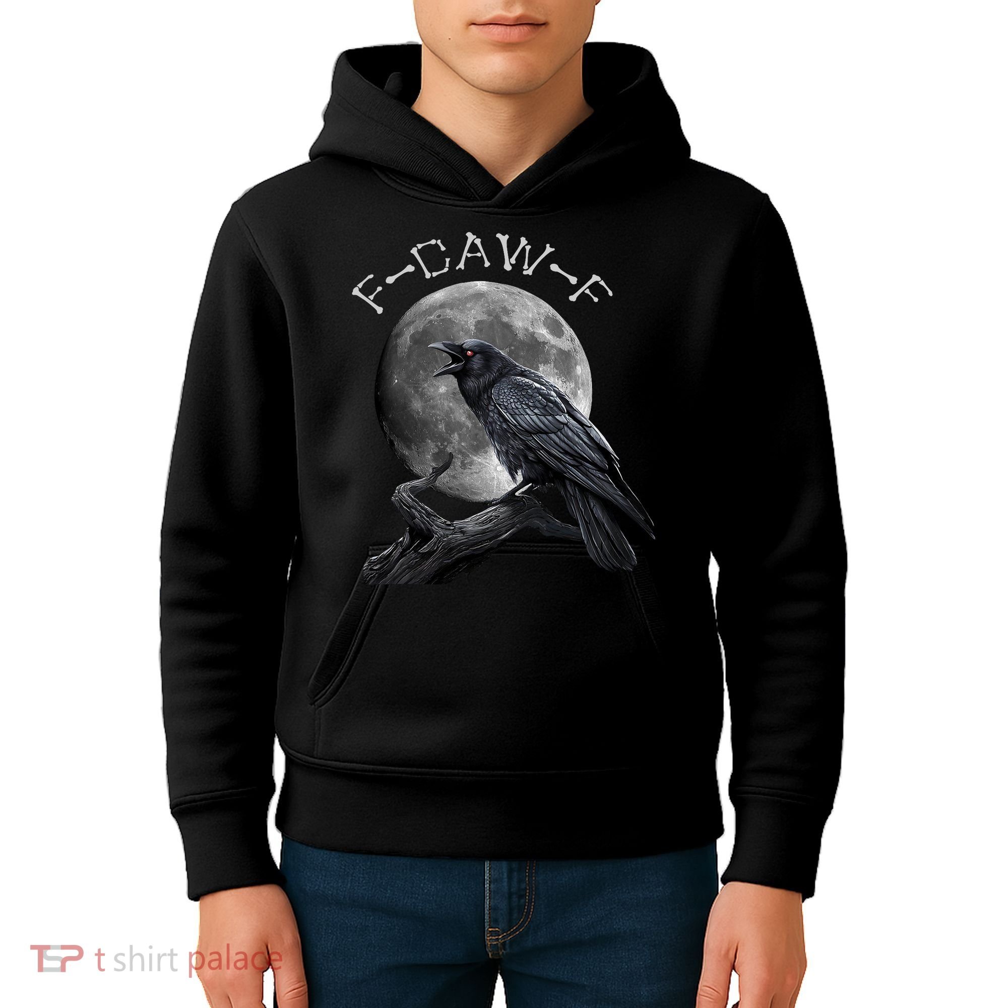 Black Crow, F-Caw-F Funny Black Bird Moon Bird Saying  Kids Hoodie