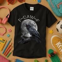 Black Crow, F-Caw-F Funny Black Bird Moon Bird Saying  Kids T-Shirt thumb 3