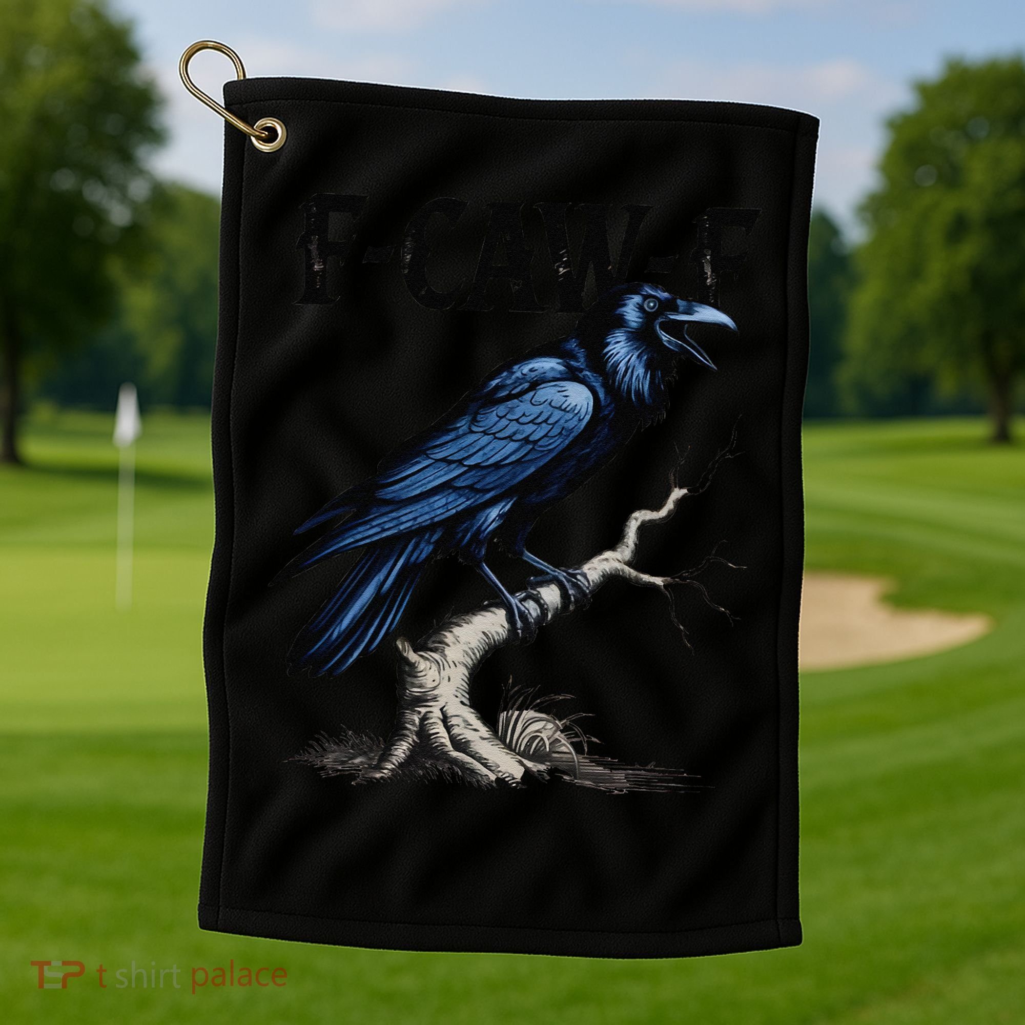 Black Crow F-Caw-F Funny Black Bird Golf Towel