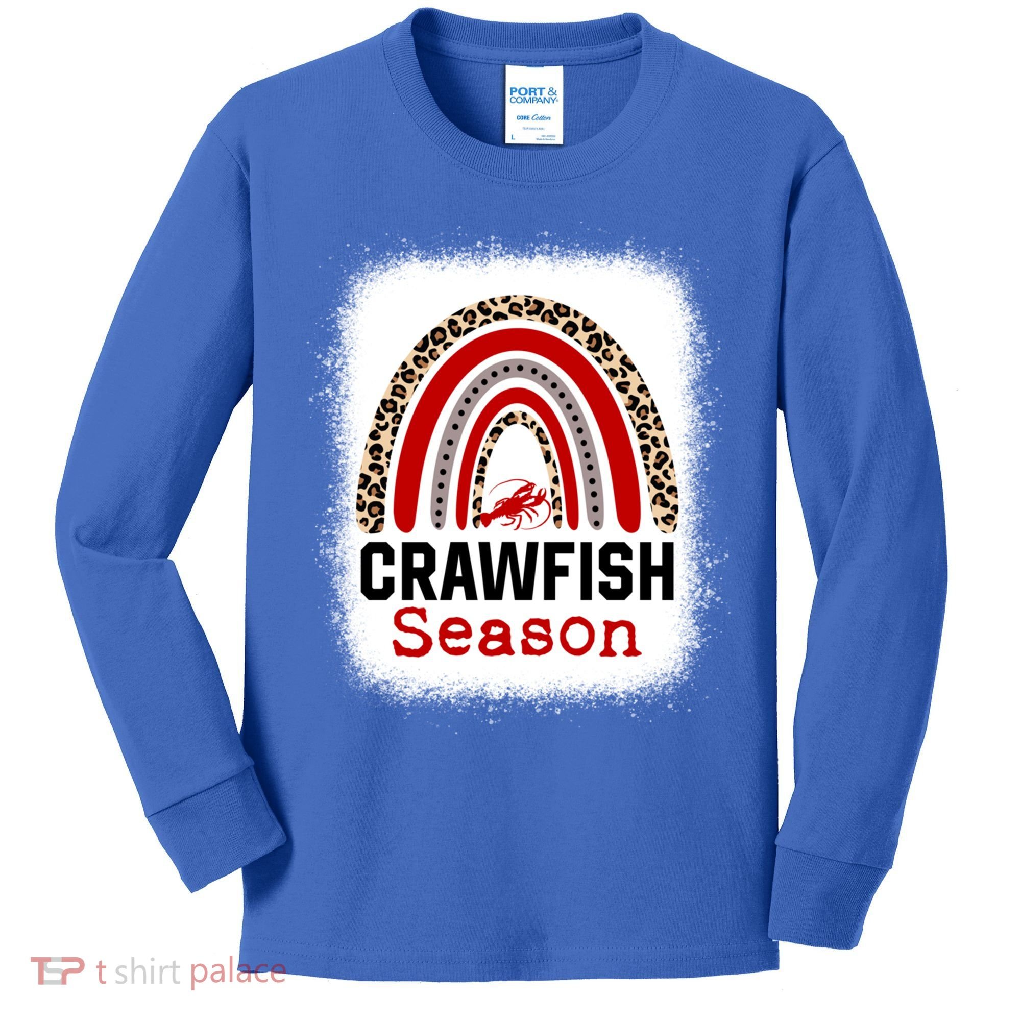 Bleached Craw Fish Season Leopard Crawfish Boil Lobster Great Gift Kids Long Sleeve Shirt