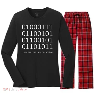 Binary Code Funny Computer Science Programmer Coding Women's Long Sleeve Flannel Pajama Set