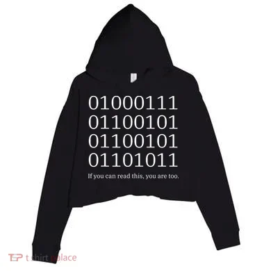 Binary Code Funny Computer Science Programmer Coding Crop Fleece Hoodie