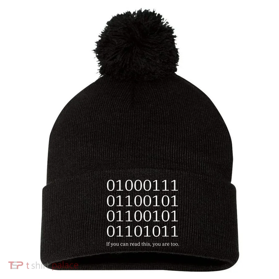 Binary Code Funny Computer Science Programmer Coding Pom Pom 12in Knit Beanie