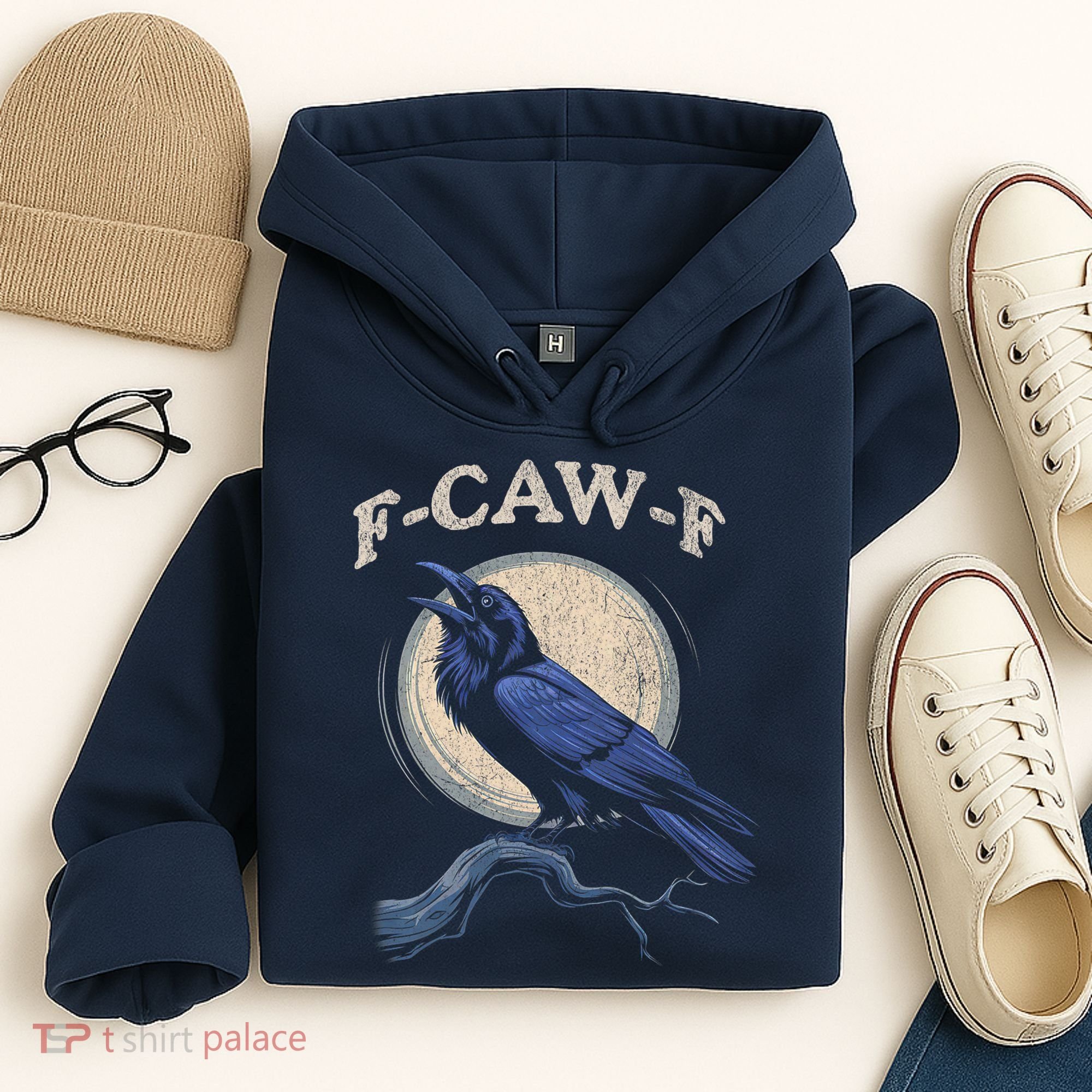 Black Crow F-Caw-F Funny Bird Moon Hoodie