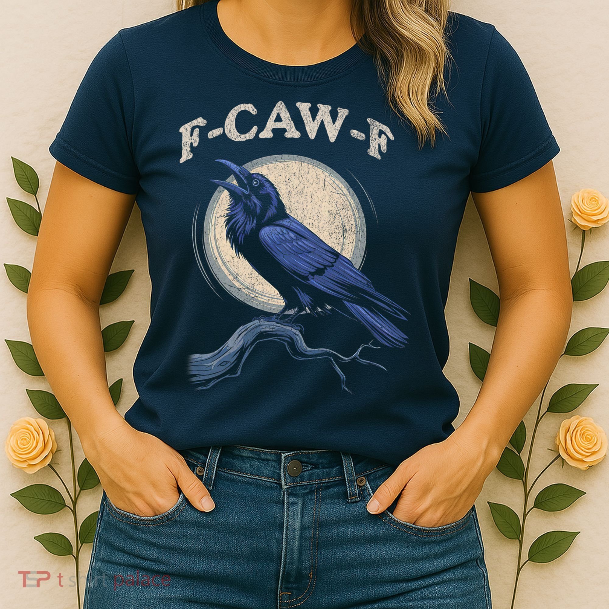 Black Crow F-Caw-F Funny Bird Moon Women's T-Shirt