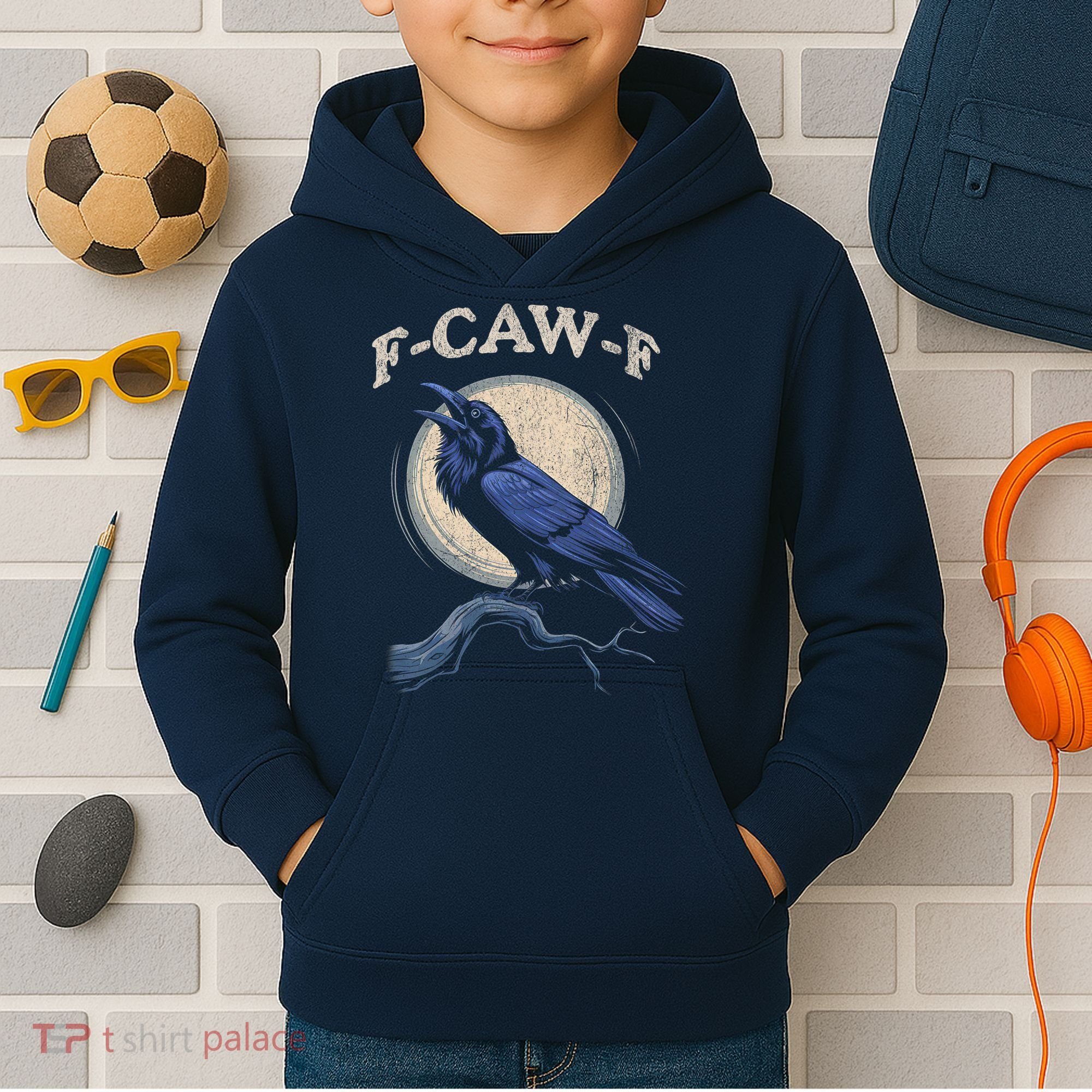 Black Crow F-Caw-F Funny Bird Moon Kids Hoodie