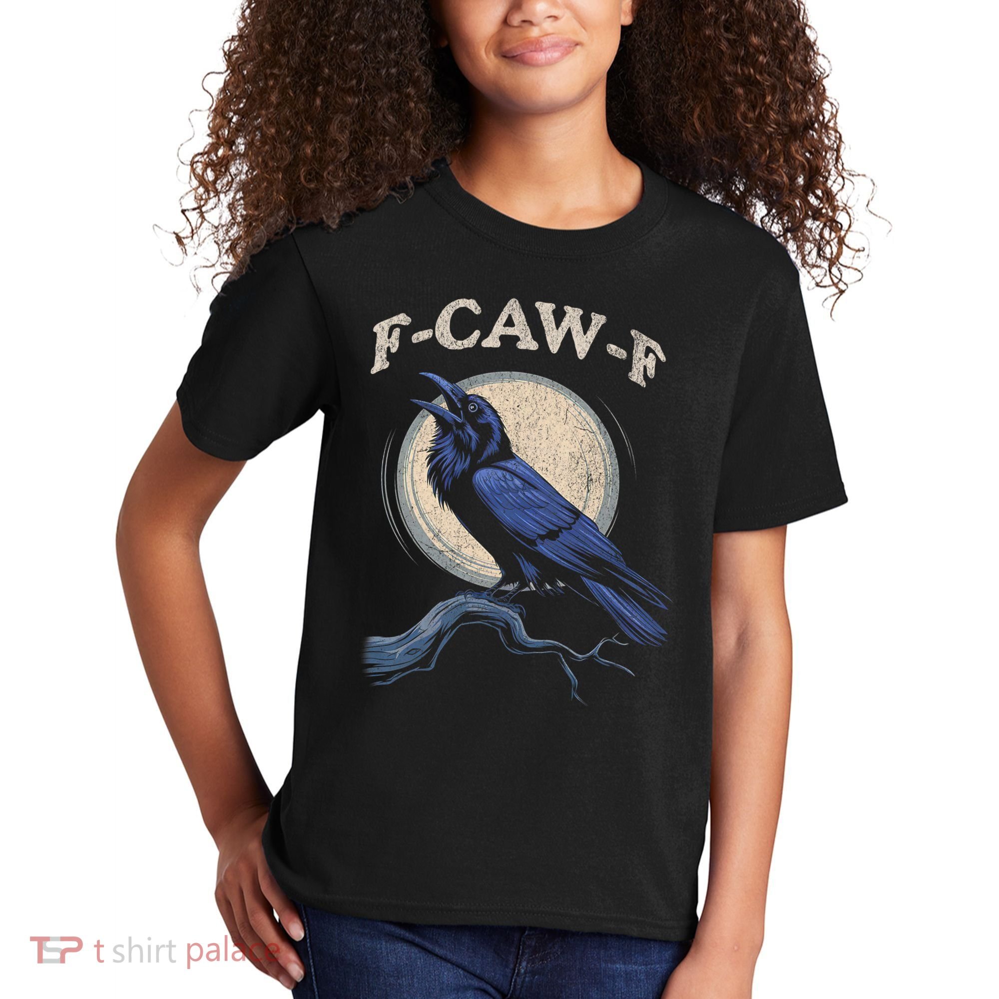 Black Crow F-Caw-F Funny Bird Moon Kids T-Shirt