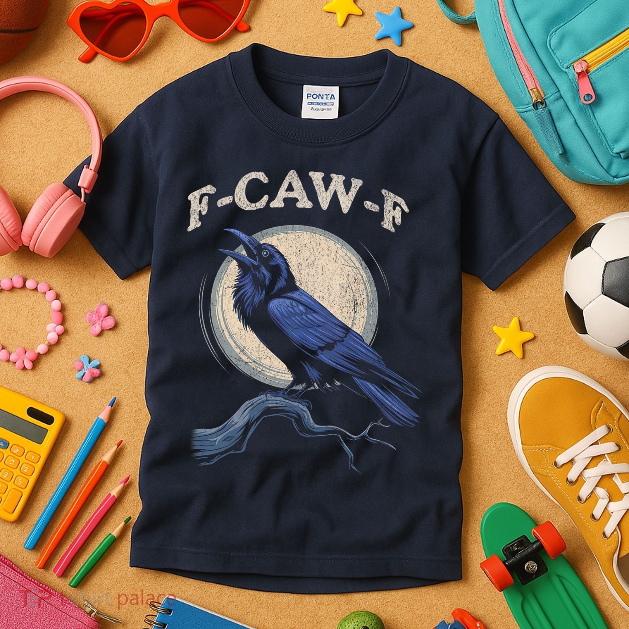 Black Crow F-Caw-F Funny Bird Moon Kids T-Shirt