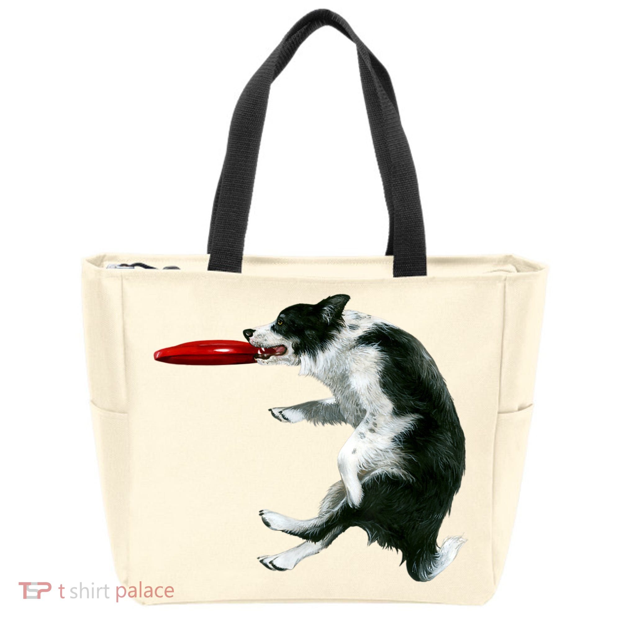 Border Collie Frisbee Graphic Sheepdog Print Gift Tote Bag