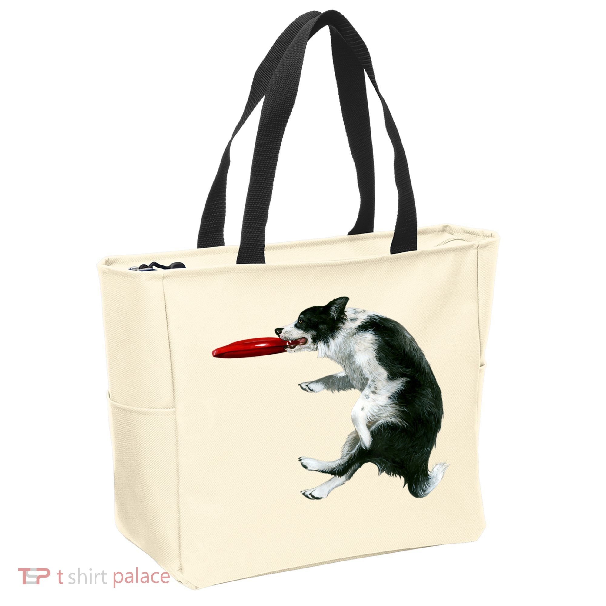 Border Collie Frisbee Graphic Sheepdog Print Gift Tote Bag
