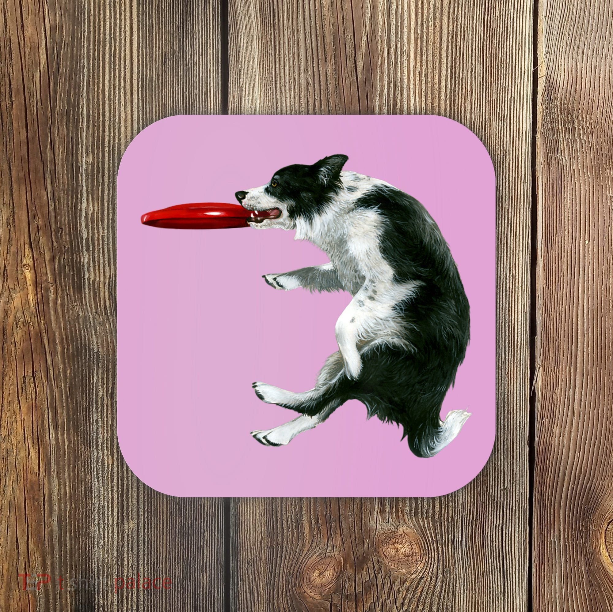 Border Collie Frisbee Graphic Sheepdog Print Gift Coaster