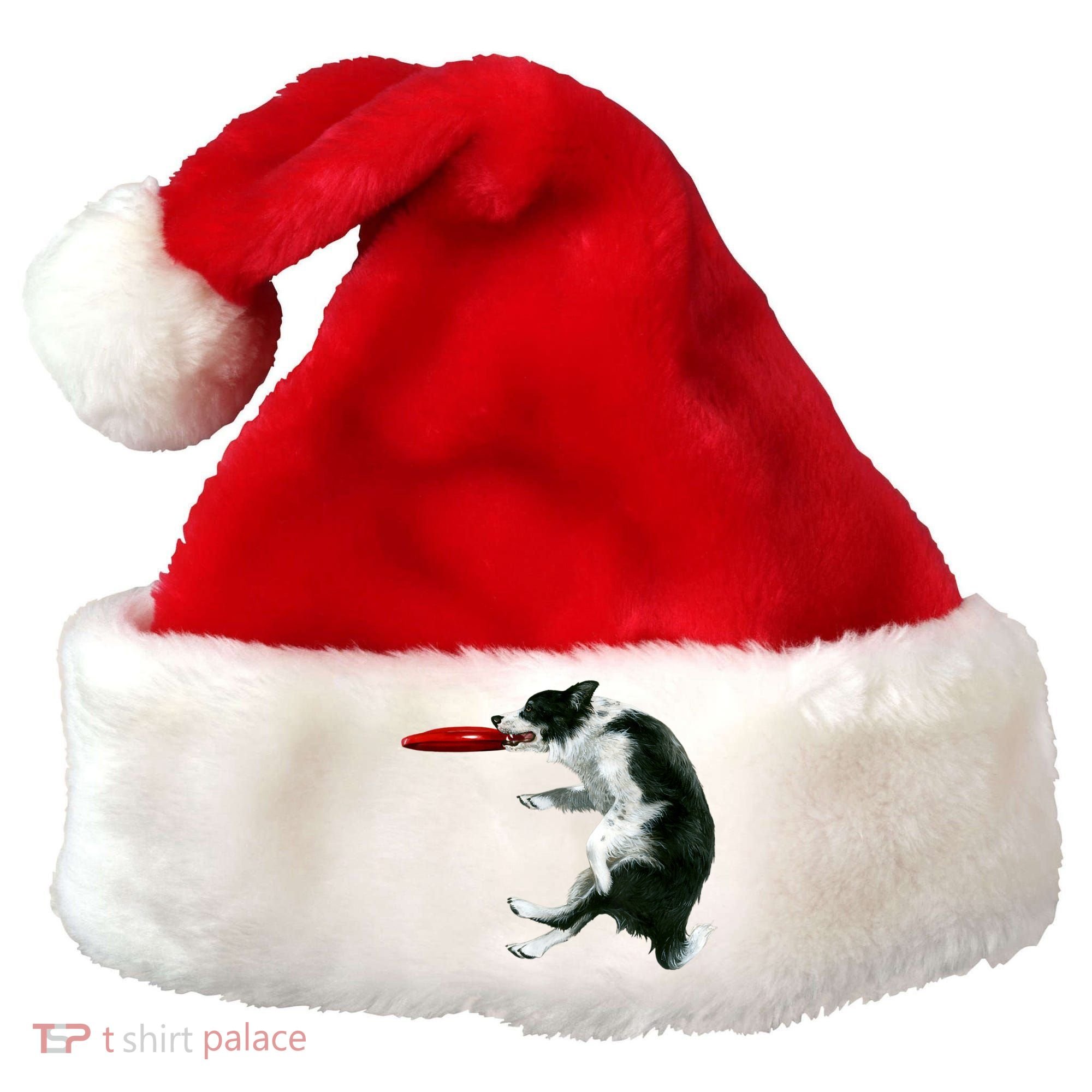 Border Collie Frisbee Graphic Sheepdog Print Gift Santa Hat