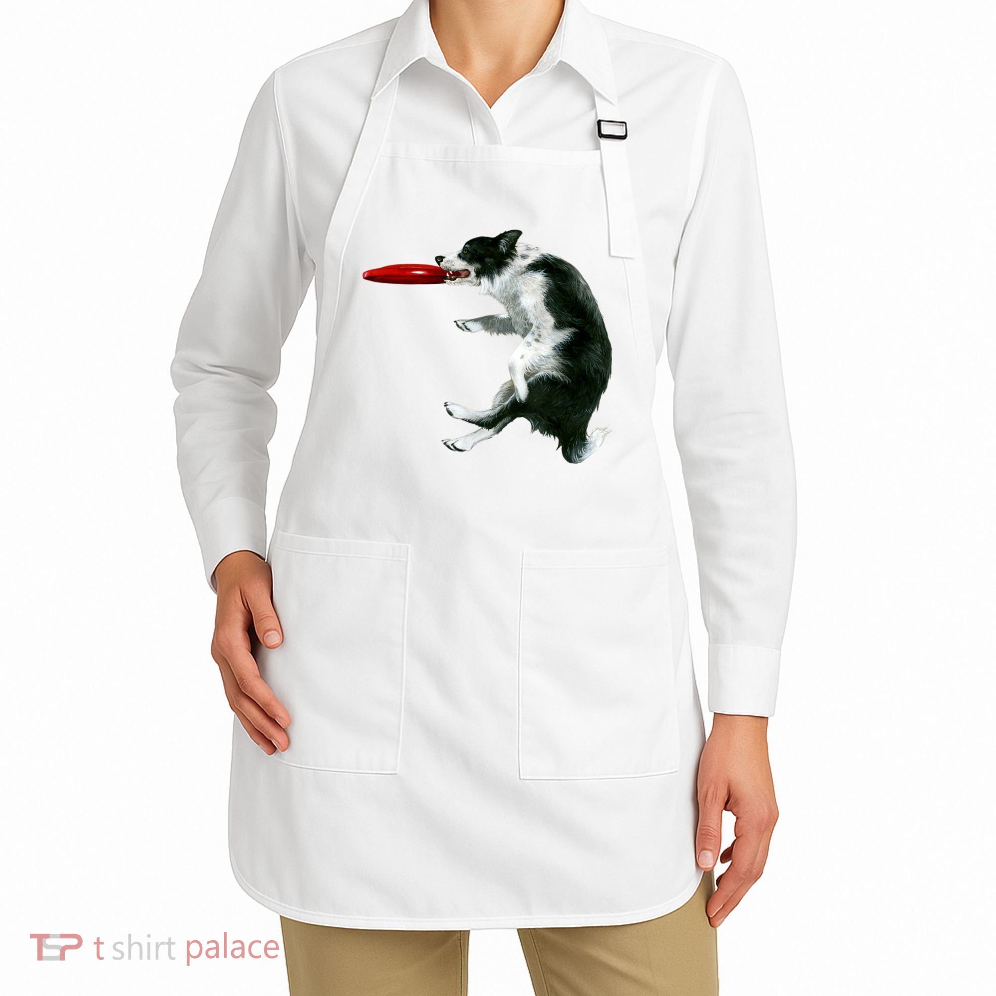 Border Collie Frisbee Graphic Sheepdog Print Gift Apron