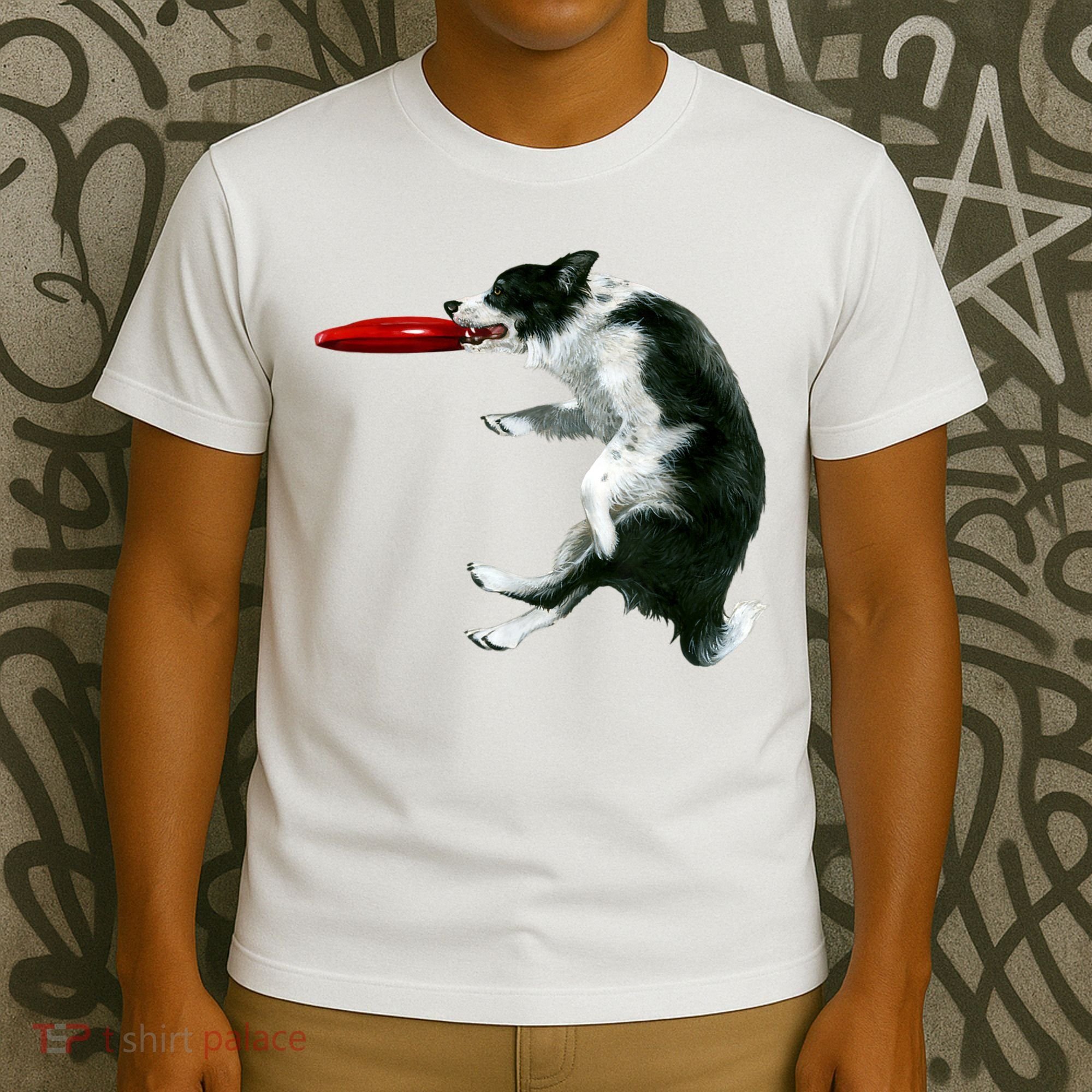 Border Collie Frisbee Graphic Sheepdog Print Gift T-Shirt
