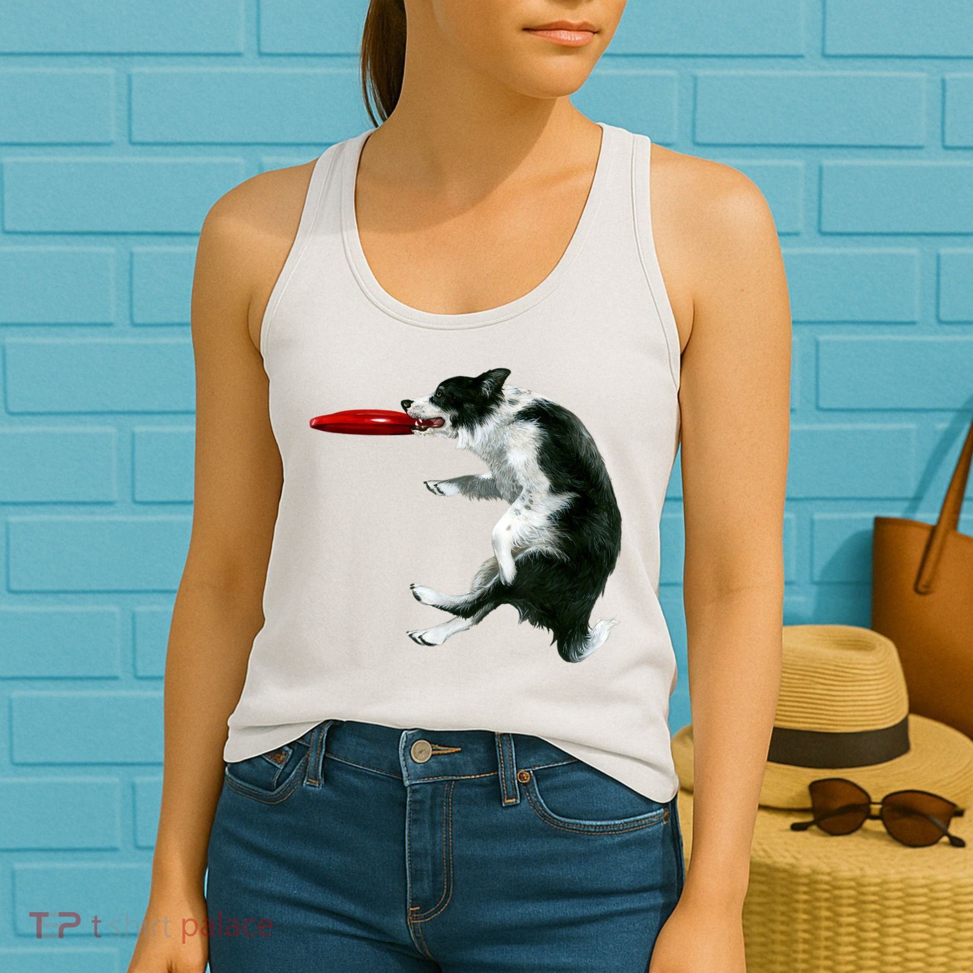 Border Collie Frisbee Graphic Sheepdog Print Gift Women's Tank Top