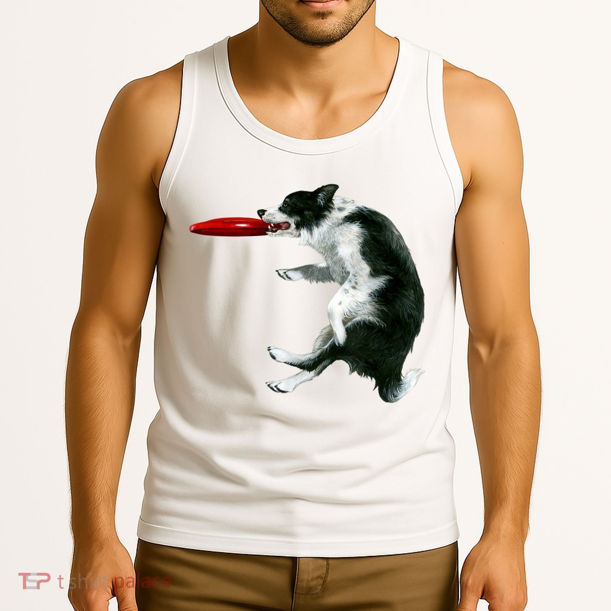 Border Collie Frisbee Graphic Sheepdog Print Gift Tank Top